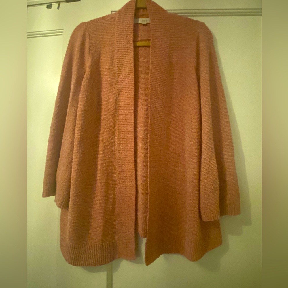 LOFT pink chenille open front cardigan sweater